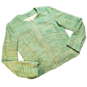 J. Jill Green Woven Linen Blend Zip Up Retro Blazer Women’s Size Small